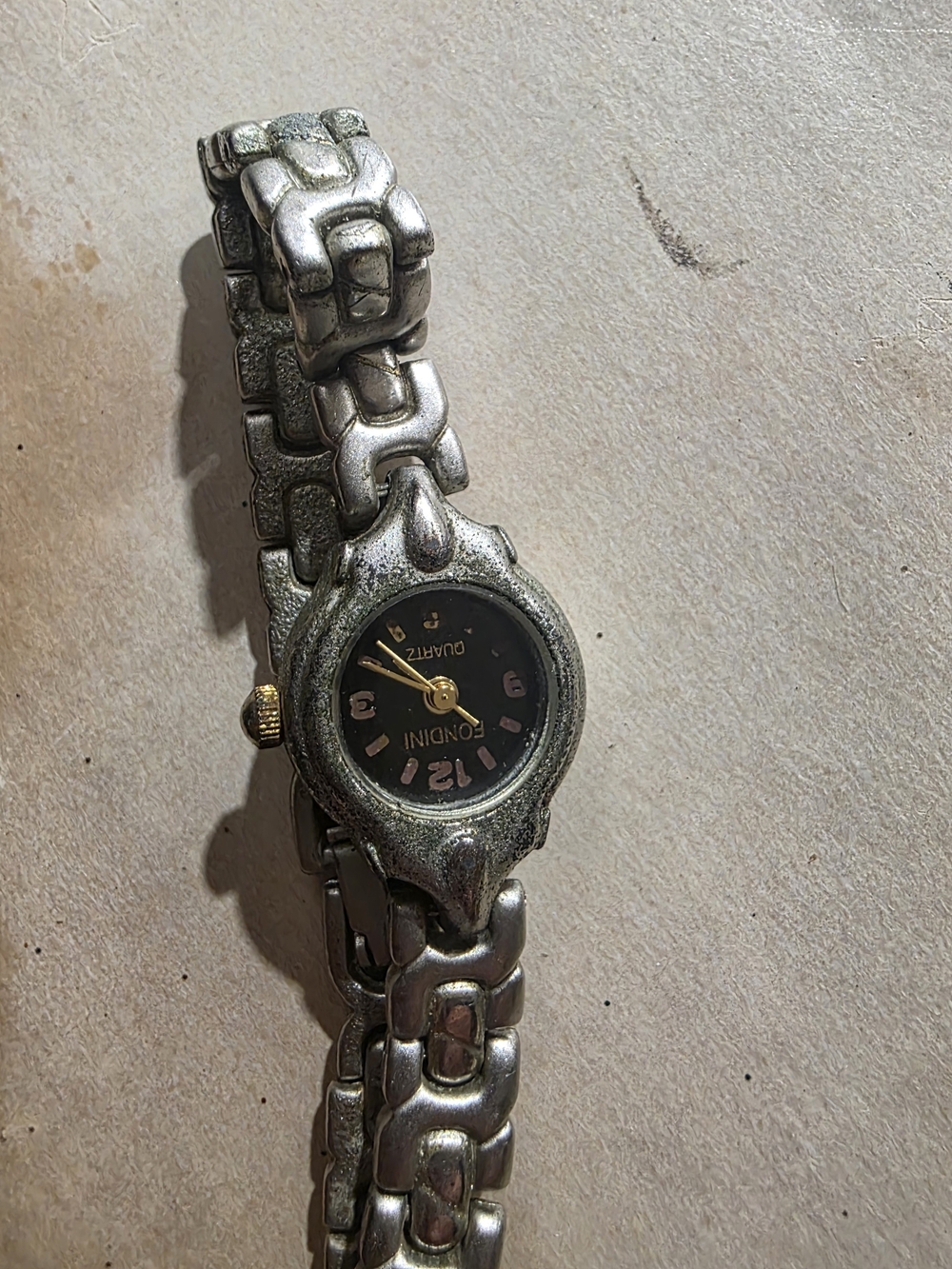 Women's Silver-Tone Link Watch with Black Dial